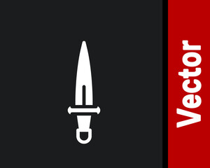 White Dagger icon isolated on black background. Knife icon. Sword with sharp blade. Vector.