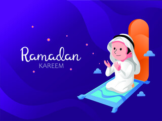 A child is worshiping to God in Islam way Ramadan Kareem