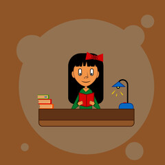 girl reading books at the table