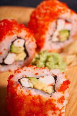 Macro photo of fresh and delicious sushi