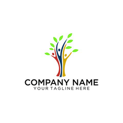 Coloured logotype template. Abstract colorful label. Silhouette of roots, trunk and leaves. Healthcare or environmental product eco or teamwork job graphic sign. Natural goods industry emblem idea.