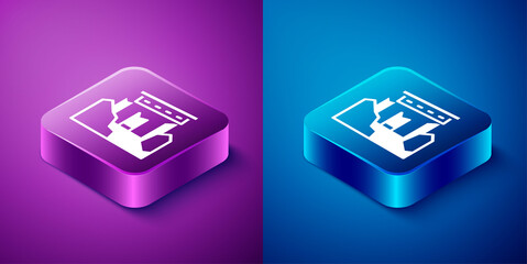 Isometric Ancient ruins icon isolated on blue and purple background. Square button. Vector.