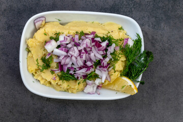 turkish traditional meze food fava on copper plate