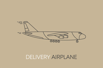Flat line illustration with delivery ship, airplane and car for web design. Food delivery service. Vector illustration.