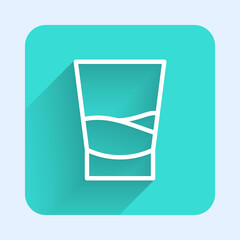 White line Glass of vodka icon isolated with long shadow. Green square button. Vector Illustration.