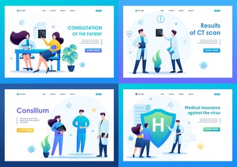 Set of landing pages on the topic of medicine during the epidemic. vector illustration Protect yourself from the virus