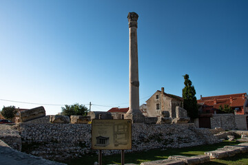 Fototapeta premium Archaeological remains of Roman temple in the centre of Nin. NIN, CROATIA - June 2020
