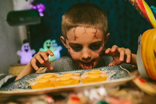 Little boy in Zombie Halloween costume