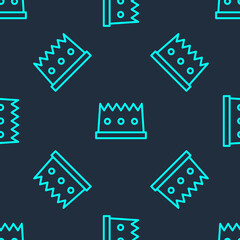 Green line King crown icon isolated seamless pattern on blue background. Vector.