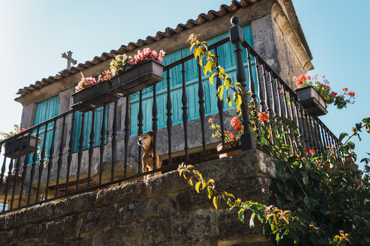 The old town of Combarro has the largest collection of horreos (typical granaries) and Cruceiros (traditional Calvary sculptures) in Galicia, the town is near Sanxenxo, Pontevedra, Spain.