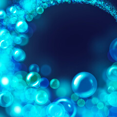 Blue bubbles elegant abstract background with blur bokeh effects