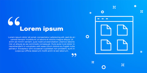 White line Browser files icon isolated on blue background. Vector.
