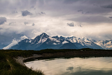 Beautiful alpine summer view with reflections in a lake at the famous Penken summit, Mayrhofen, Tyrol, Austria