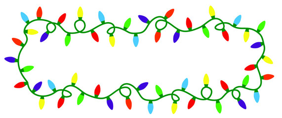 Dangle string lights vector. Colored bulb, bright string lights signs. Festive holiday decoration garland glowing light bulbs for the street home party lights. Think big Ideas. Christmas  (xmas)