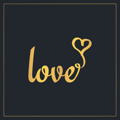 Gold lettering Love and heart shape design template