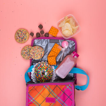 Child's Lunch Sack Spilled Open to Reveal Their Meal