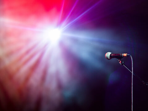 Microphone on stage with lights