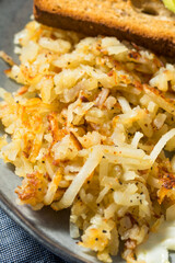Homemade Fried Shredded Hashbrowns and Eggs