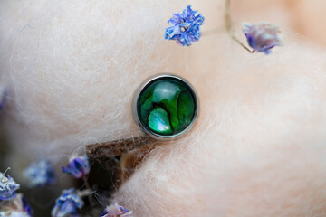 Fototapeta premium Beautiful piercing jewelry. Macro shot. Selective focus.