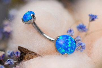 Beautiful piercing jewelry. Macro shot. Selective focus.