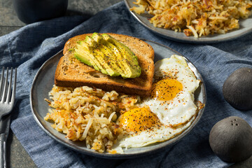 Homemade Fried Shredded Hashbrowns and Eggs