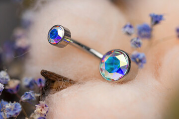 Beautiful piercing jewelry. Macro shot. Selective focus.