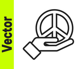 Black line Peace icon isolated on white background. Hippie symbol of peace. Vector.