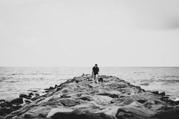 old man alone with his pet dog 