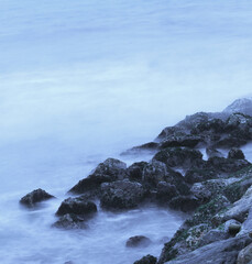 floating rocks in beach. Long Exposure