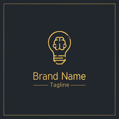 Brain and light bulb modern golden logo design template