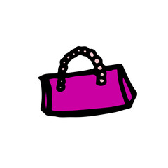 female handbag isolated on white background. hand drawn vector. modern scribble for kids, logo, sticker, clip art. colorful doodle art, cartoon style. simple sketch, drawn with pen. 