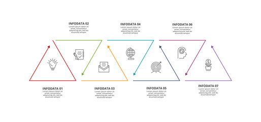 Business data visualization. Process chart. Elements of graph, diagram with 7 steps, options, parts or processes.