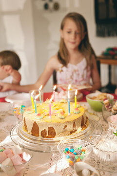 birthday girl with cake