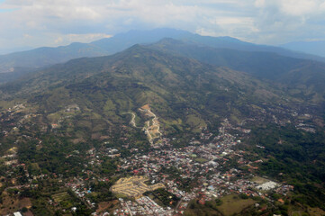 Fototapeta premium Aerial view of Villa Colon near San Jose Costa Rica with mount Cerro Huitite