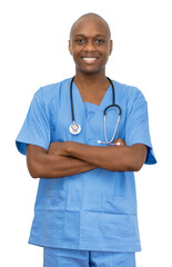 Laughing african american mature male nurse