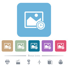Image time flat icons on color rounded square backgrounds