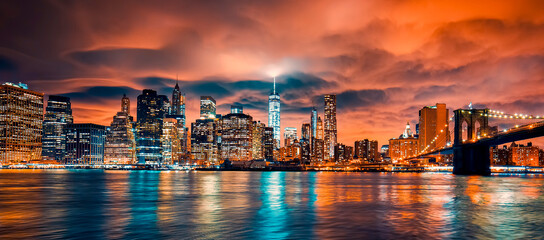 View of Manhattan at sunset - Powered by Adobe