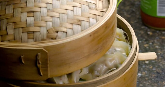 Cooking Dumplings in bamboo steamer
