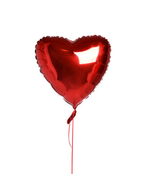 Single red heart balloon ballon object for birthday party or valentines day isolated on a white 