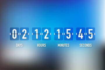 Vector countdown clock counter timer. UI app digital count down circle board meter with circle time pie diagram. Scoreboard of day, hour, minutes and seconds for web page coming soon event template.