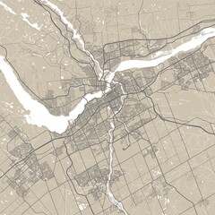 Detailed map of Ottawa city, linear print map. Cityscape panorama.