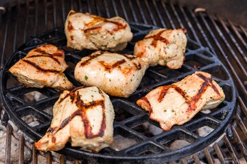 Grilled Pork Tenderloin. Pork steak meat on bbq grill , home made. Diet food. Home barbecue.