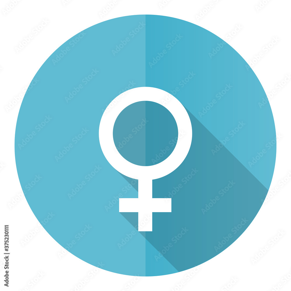 Poster female vector icon, flat design blue round web button isolated on white background