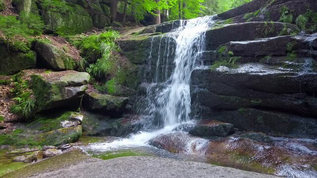 Kaskady Myi waterfall in Karkonosze National Park, Lower Silesia, Poland
