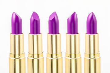Close up of purple lipsticks in studio