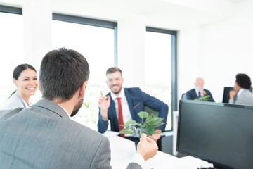 Business colleagues discussing at office meeting