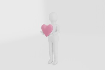 abstract man hold heart gift for 14 february prepare date to his girlfriend sweetheart, 3d render