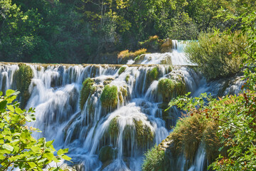 Krka national park in Croatia - lush green forest, waterfalls