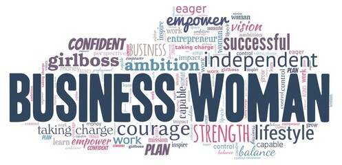 Obraz premium Businesswoman vector illustration word cloud isolated on a white background.