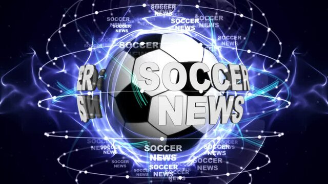 Soccer News Text Animation around the Soccer Ball, Background, Loop, 4k
